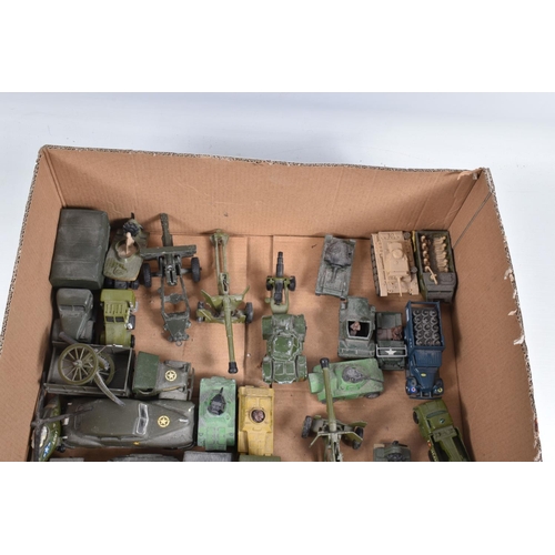 240 - TWO BOXES OF MIXED MODEL MILITARY VEHICLES, FIGURES AND PERSONNEL, to include various model tanks an... 