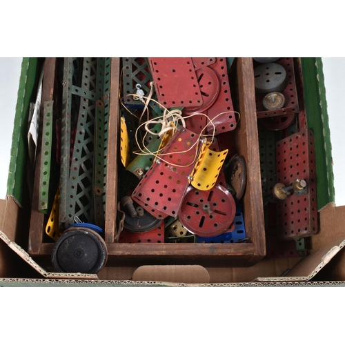 242 - A QUANTITY OF LOOSE MECCANO, mainly red and green era, with some later parts, to include boiler, hin... 