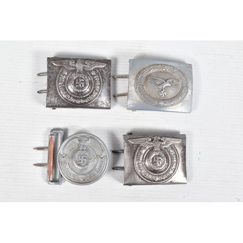 538 - FOUR GERMAN WWII STYLE BELT BUCKLES, these buckles include one Luftwaffe and three SS buckles, the o... 