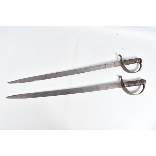 541 - A PAIR OF 19TH/20TH CENTURY SWORDS WITHOUT SCABARDS, both swords have wire band handles and straight... 