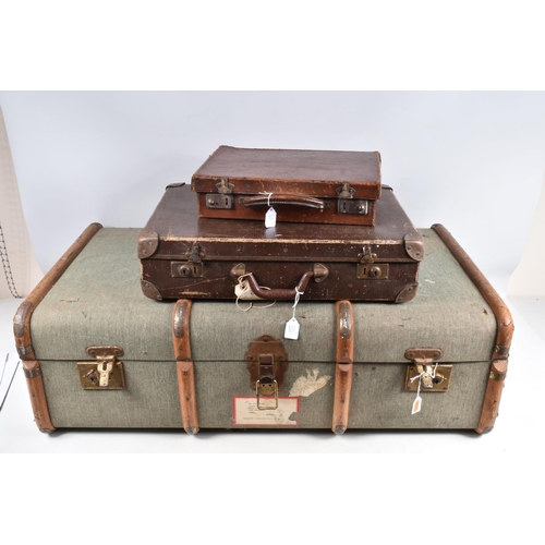 547 - TWO VINTAGE SUITCASES AND A TRAVELLING TRUNK, the trunk was sent to a Dr Fletcher in Worcestershire ... 