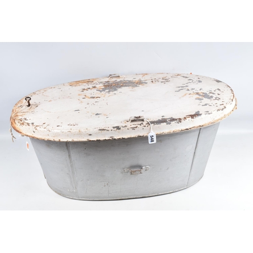 548 - A 19TH CENTURY HOME FRONT STEEL BATH WITH ORIGINAL TOP, this bath is cream in colour on the lid and ... 