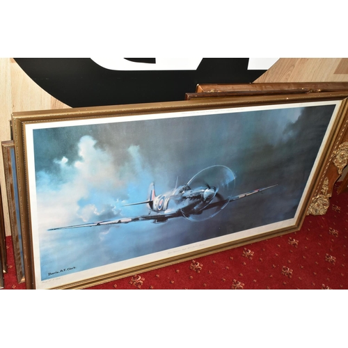 552 - MILITARY AND AIRFORCE INTEREST, a group of framed prints, plaques, pennants, plate, etc. (18) to inc... 