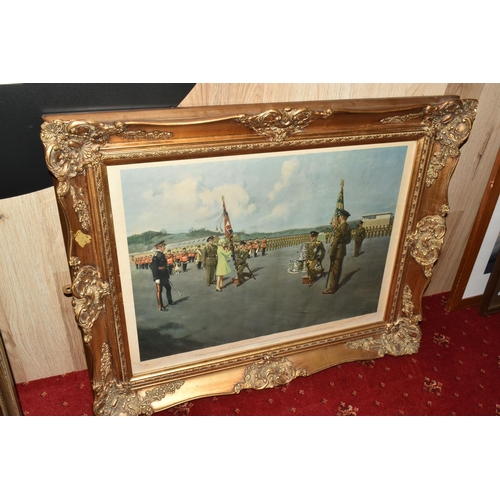 552 - MILITARY AND AIRFORCE INTEREST, a group of framed prints, plaques, pennants, plate, etc. (18) to inc... 