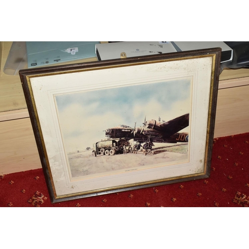 552 - MILITARY AND AIRFORCE INTEREST, a group of framed prints, plaques, pennants, plate, etc. (18) to inc... 