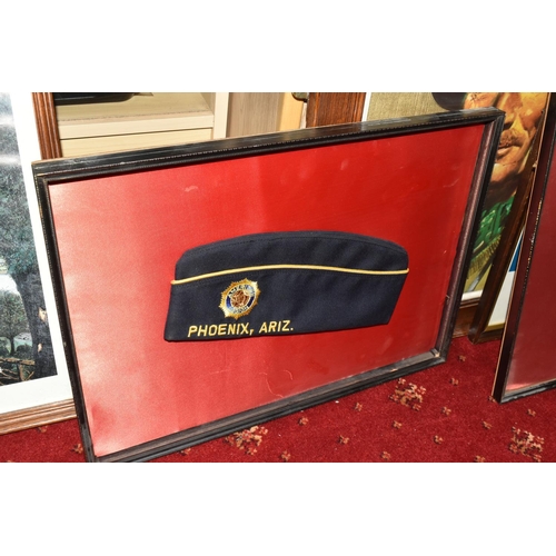 552 - MILITARY AND AIRFORCE INTEREST, a group of framed prints, plaques, pennants, plate, etc. (18) to inc... 