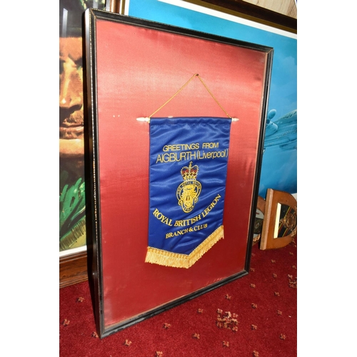 552 - MILITARY AND AIRFORCE INTEREST, a group of framed prints, plaques, pennants, plate, etc. (18) to inc... 