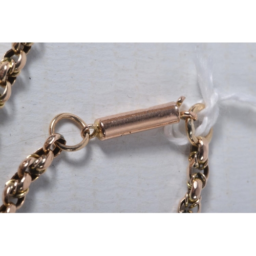 24 - A YELLOW METAL BELCHER CHAIN, fitted with a barrel clasp stamped 9ct, length 560mm, approximate gros... 