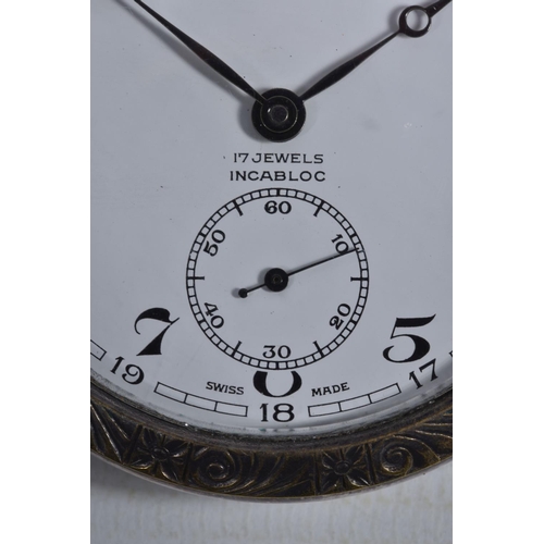 26 - A WHITE METAL 'CATOREX' OPEN FACE POCKET WATCH, manual wind, round white dial signed 'Catorex', Arab... 