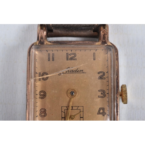 27 - A GENTS 'ALADIN' WRISTWATCH, manual wind, rectangular gold tone dial signed 'Aladin', Arabic numeral... 