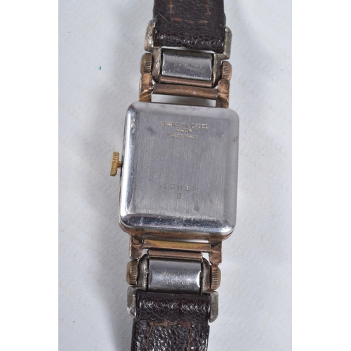 27 - A GENTS 'ALADIN' WRISTWATCH, manual wind, rectangular gold tone dial signed 'Aladin', Arabic numeral... 