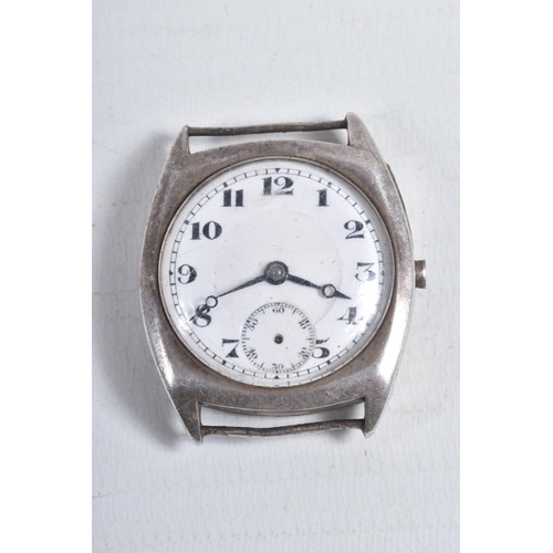 28 - FOUR MID 20TH CENTURY WATCH HEADS, to include a white metal 'Olma' watch head, missing crown, approx... 