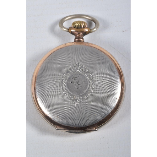 29 - TWO POCKET WATCHES, to include a manual wind, open face pocket watch, bi-colour plated case, dial si... 