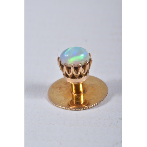 43 - A VICTORIAN 18CT GOLD OPAL STICK PIN/DRESS STUD, oval opal cabochon in a claw setting, removeable, m... 