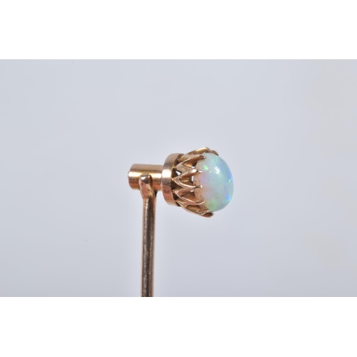 43 - A VICTORIAN 18CT GOLD OPAL STICK PIN/DRESS STUD, oval opal cabochon in a claw setting, removeable, m... 