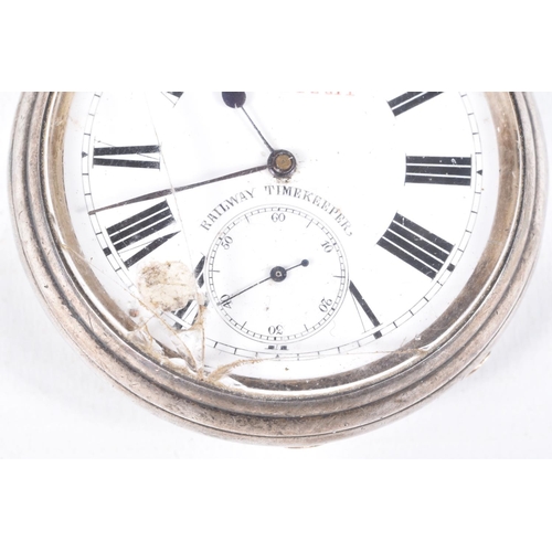 57 - A LATE VICTORIAN SILVER OPEN FACE POCKET WATCH, AF manual wind, round white dial signed 'Tempus Fugi... 