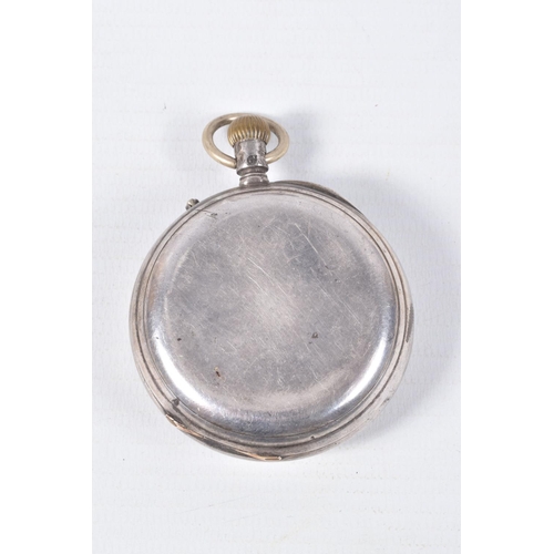 57 - A LATE VICTORIAN SILVER OPEN FACE POCKET WATCH, AF manual wind, round white dial signed 'Tempus Fugi... 