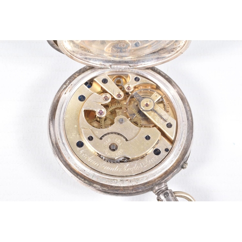 57 - A LATE VICTORIAN SILVER OPEN FACE POCKET WATCH, AF manual wind, round white dial signed 'Tempus Fugi... 