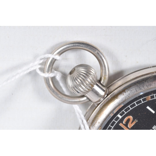 6 - A MILITARY 'MOERIS' OPEN FACE POCKET WATCH, manual wind, round black dial signed 'Moeris', Arabic nu... 