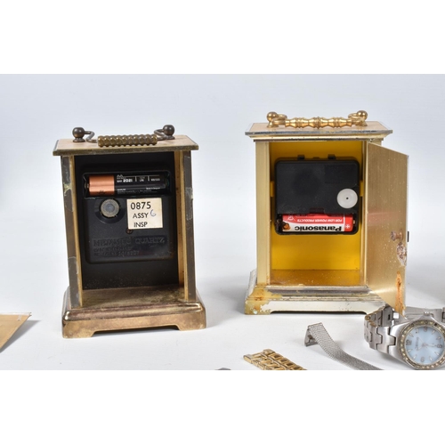 87 - A SMALL COLLECTION OF WATCHES AND QUARTZ CARRIAGE CLOCKS, to include two quartz carriage clocks, one... 