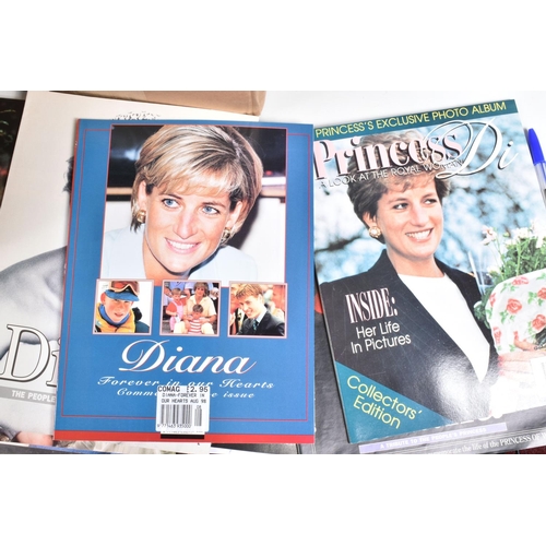 91 - TWO BOXES OF HARDBACK AND PAPERBACK BOOKS & EPHEMERA, mostly relating to Diana, Princess of Wales, t... 