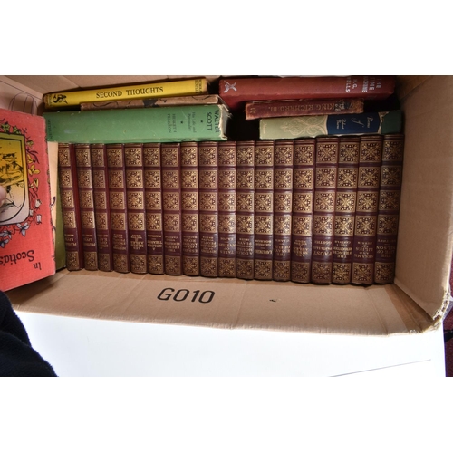 92 - A BOX OF BOOKS AND STAMPS IN ALBUMS AND LOOSE, the books to include a set of twenty John O London... 