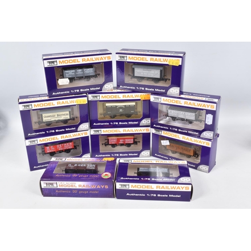 381 - TEN  BOXED  OO GAUGE  DAPOL MODEL RAILWAY  WAGONS, to include a Porthywaen Lime Co Limited Edition w... 