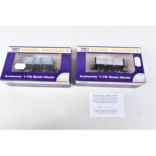 381 - TEN  BOXED  OO GAUGE  DAPOL MODEL RAILWAY  WAGONS, to include a Porthywaen Lime Co Limited Edition w... 