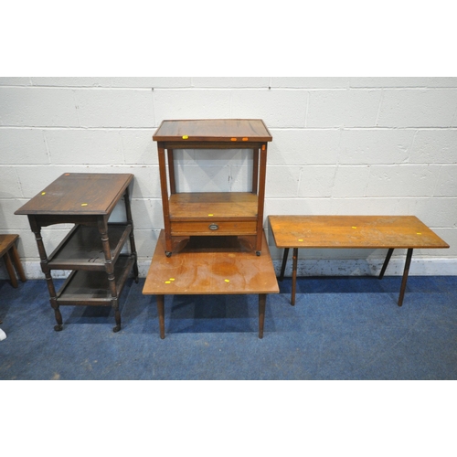 1307 - A SELECTION OF 20TH CENTURY OCCASIONAL FURNITURE, to include a three tier tea trolley, width 61cm x ... 