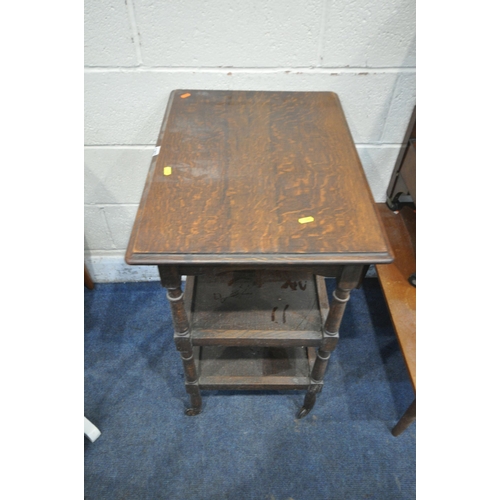 1307 - A SELECTION OF 20TH CENTURY OCCASIONAL FURNITURE, to include a three tier tea trolley, width 61cm x ... 