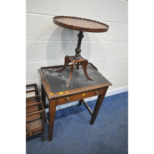 1311 - A GEORGIAN STYLE MAHOGANY AND INLAID SIDE TABLE, with square tapered legs and spade feet, united by ... 