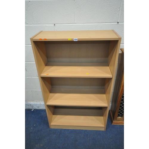 1314 - AN IKEA BOOKCASE, with two adjustable shelves, width 76cm x depth 31cm x height 124cm, along with a ... 