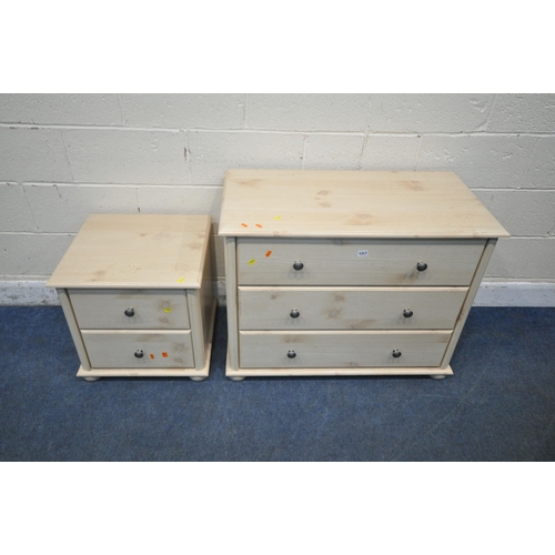 1317 - A MODERN CHEST OF THREE DRAWERS, width 91cm x depth 48cm x height 71cm, along with a matching two dr... 