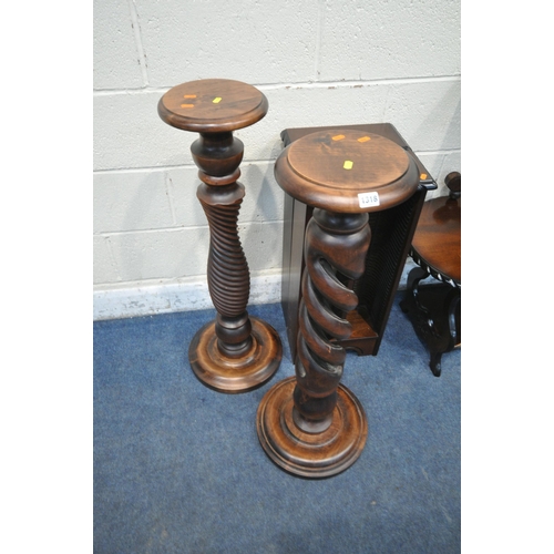 1318 - A SELECTION OF MAHOGANY OCCASIONAL FURNITURE, to include two plant stands, with spiral designs, a pa... 