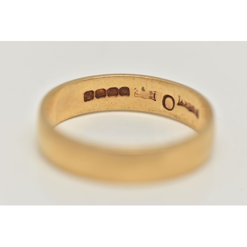 19 - A YELLOW GOLD BAND RING, a plain polished band ring, approximate width 4.5mm, hallmarked 18ct Sheffi... 