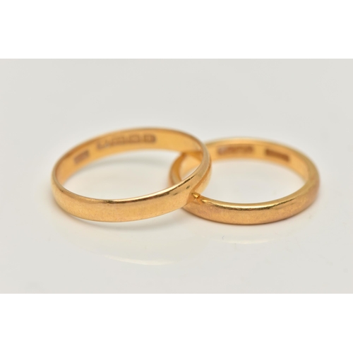 31 - TWO 22CT GOLD BAND RINGS, the first a plain polished band ring, approximate width 2.5mm x depth 1.2m... 