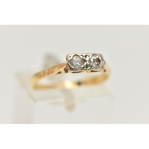 45 - A DIAMOND TWO STONE RING, set with round brilliant cut diamonds, each measuring approximately 3.1mm ... 