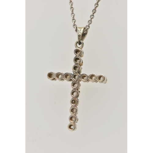 65 - A DIAMOND CROSS PENDANT AND CHAIN, the cross pendant set with rough/flat cut diamonds, suspended fro... 