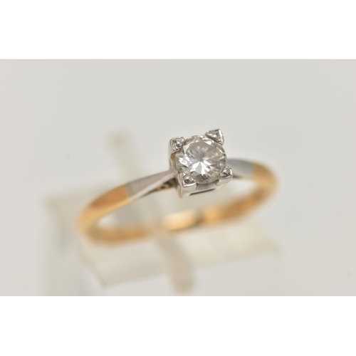 73 - A YELLOW METAL DIAMOND SINGLE STONE RING, round brilliant cut diamond, measuring approximately 4.8mm... 