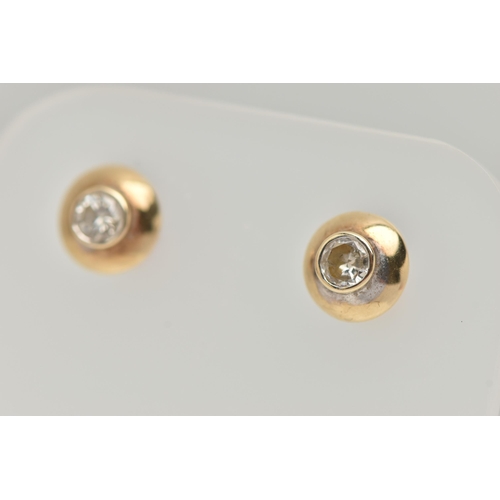 8 - A PAIR OF 9CT GOLD DIAMOND SET EARRINGS, each earring set with a round brilliant cut diamond, collet... 