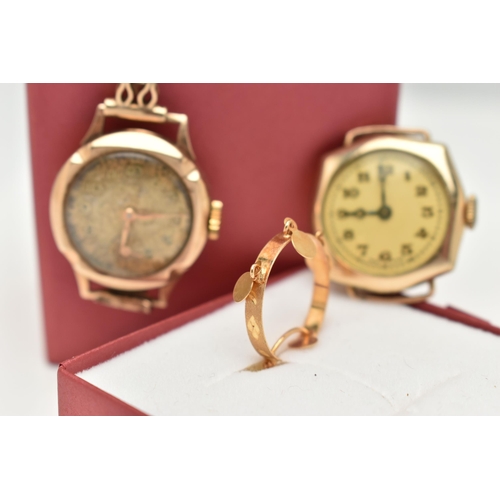 86 - TWO LADIES WATCHES AND A PAIR OF HOOP EARRINGS, to include a ladies manual wind watch, discoloured A... 