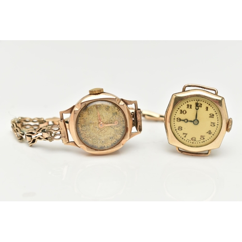 86 - TWO LADIES WATCHES AND A PAIR OF HOOP EARRINGS, to include a ladies manual wind watch, discoloured A... 