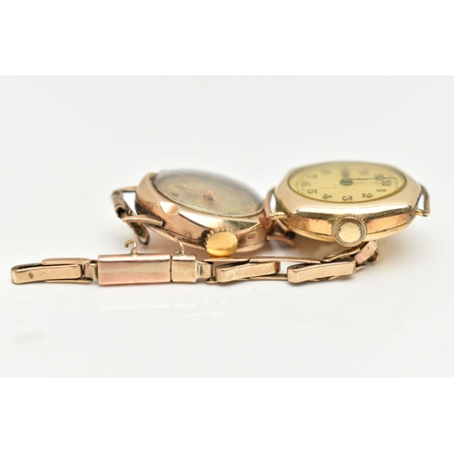 86 - TWO LADIES WATCHES AND A PAIR OF HOOP EARRINGS, to include a ladies manual wind watch, discoloured A... 