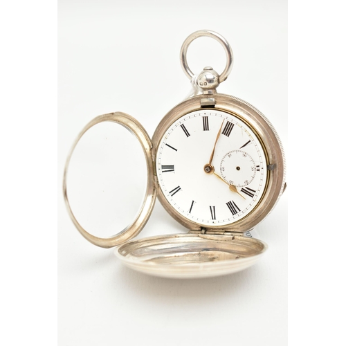 100 - AN EDWARDIAN SILVER FULL HUNTER POCKET WATCH, key wound movement, Roman numerals, second subsidiary ... 