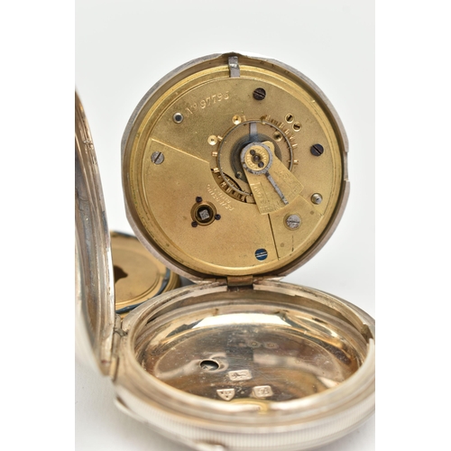 100 - AN EDWARDIAN SILVER FULL HUNTER POCKET WATCH, key wound movement, Roman numerals, second subsidiary ... 