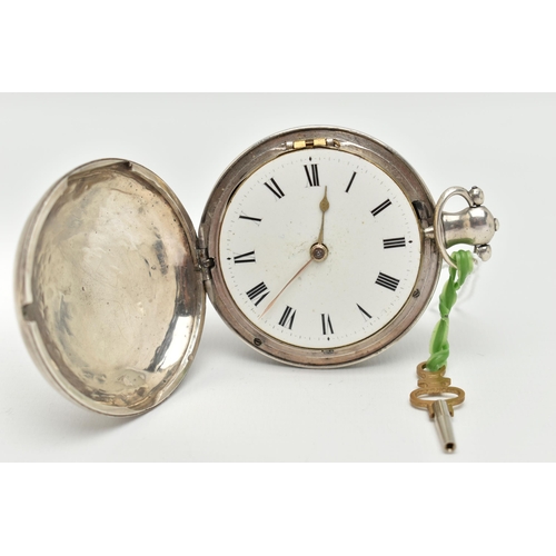 101 - A GEORGE III SILVER FULL HUNTER POCKET WATCH, key wound movement, Roman numerals, plain polished sil... 