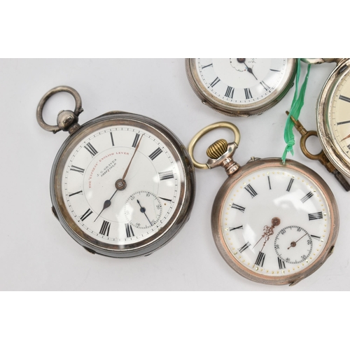 102 - AN ASSORTMENT OF POCKET WATCHES, to include a silver open face 'The Express English Lever J G Graves... 