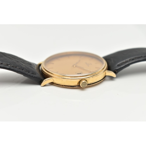 110 - A 9CT GOLD 'ZENITH' WRISTWATCH, quartz movement, round dial signed 'Zenith', baton markers, date win... 