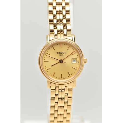 119 - A LADIES 'TISSOT' WRISTWATCH, quartz movement, gold tone round dial, signed 'Tissot 1853', baton mar... 