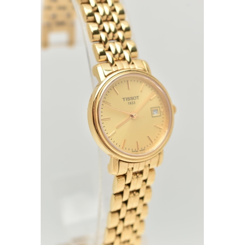 119 - A LADIES 'TISSOT' WRISTWATCH, quartz movement, gold tone round dial, signed 'Tissot 1853', baton mar... 